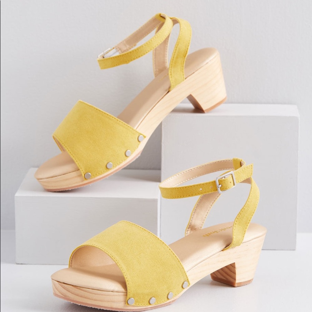 MODCLOTH Yellow Clog Ankle Strap Sandals